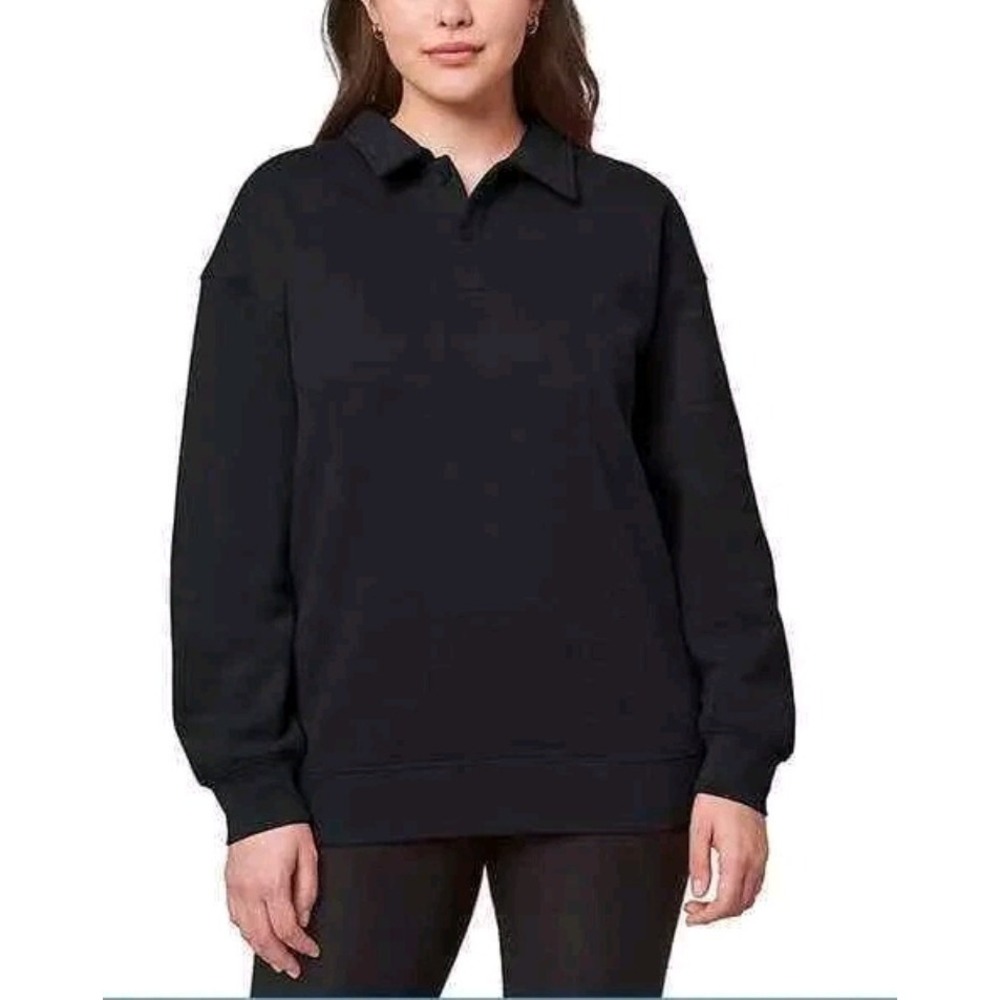 NWT Mondetta Black Collared Fleece‎ Pullover Top Sweatshirt Shirt Women's XXL
